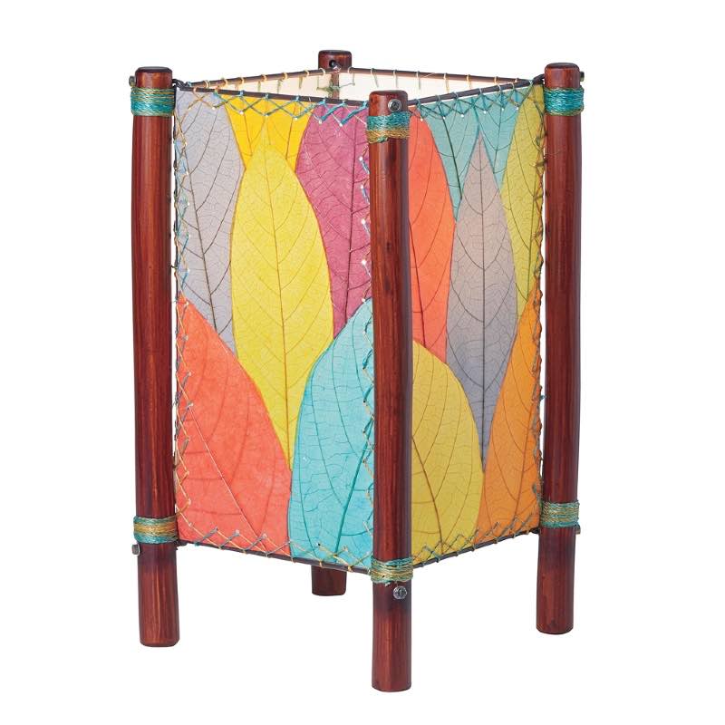 Handcrafted Rattan and Cocoa Leaves Table Lamp - Multi